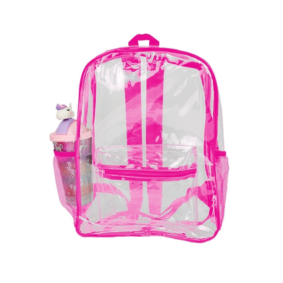 Extra Large Pink Color Outlined Clear Stadium PVC Backpack - Picture 3 of 5